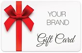 Vector illustration of gift card with red bow. EPS10 transparency effect.