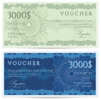 Gift certificate (voucher / coupon) guilloche pattern (banknote, money, currency, check)