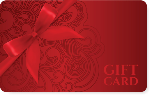 Gift coupon, discount card, ticket. Filigree pattern (scroll) red bow