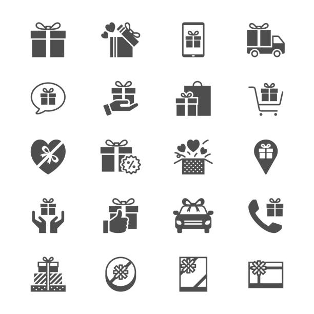 Gift flat icons Simple vector icons. Clear and sharp. Easy to resize. gift icons stock illustrations