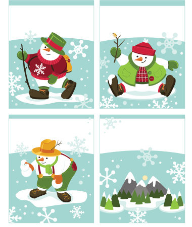 Gift Tags Snowmen Hikers