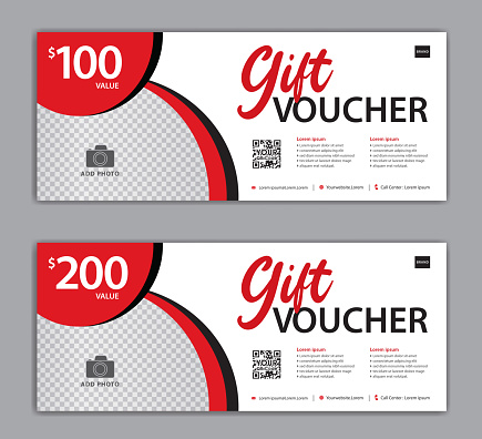 gift voucher design, Discount Voucher template on red background, discount card, coupon, certificate, Labe, Sale banner, headers, banner design, gift card, promotion card, element graphic, Modern gift voucher Vector