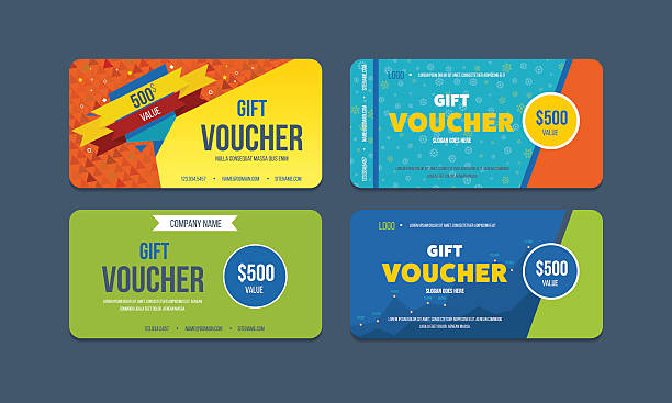 Gift voucher template. Gift voucher template. Gift certificate. Discount coupon. Special offer tickets and vouchers templates stock illustrations