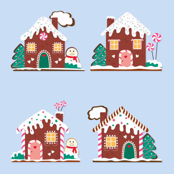 Gingerbread cookies set on a blue background. Christmas vector illustration. gingerbread house stock illustrations