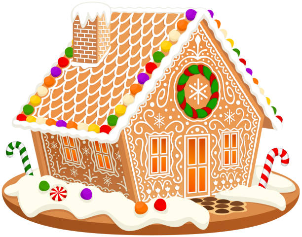 Gingerbread House Vector illustration of an ornately decorated gingerbread house. Illustration uses linear gradients. Includes AI10-compatible .eps format, along with a high-res .jpg. gingerbread house stock illustrations