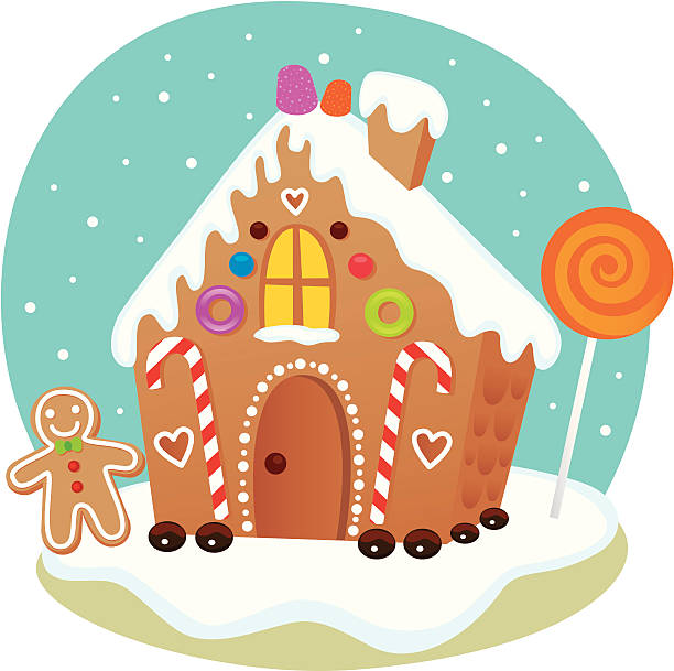 Gingerbread House Fun, decorated gingerbread house for the holidays. Editable vector file. gingerbread house stock illustrations