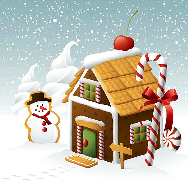 Gingerbread House - gingerbread House with snowman and ice cream gingerbread house stock illustrations