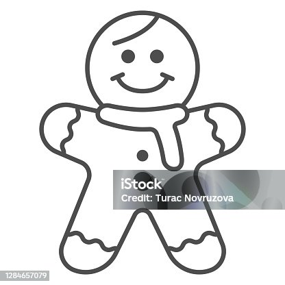 istock Gingerbread Man thin line icon, New Year concept, Holiday cookie in shape of man sign on white background, Gingerbread biscuit icon in outline style for mobile and web design. Vector graphics. 1284657079