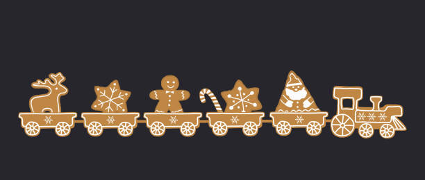 Gingerbread train. There is train with sweets on a dark blue background vector art illustration