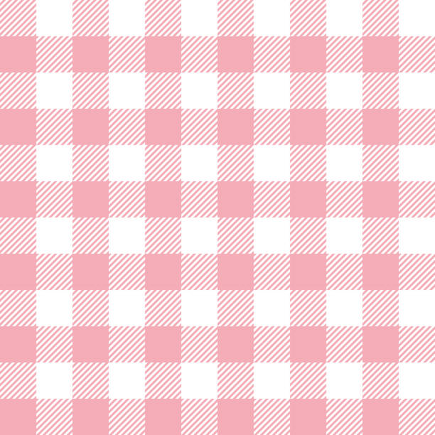 Gingham pattern vector in pastel pink and white. Seamless vichy check plaid graphic for scarf, tablecloth, wrapping, packaging, or other modern summer fabric design. Gingham pattern vector in pastel pink and white. Seamless vichy check plaid graphic for scarf, tablecloth, wrapping, packaging, or other modern summer fabric design. plaid stock illustrations