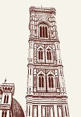 Vector image of the Giotto's bell tower near the cathedral of Santa Maria del Fiore in Florence.