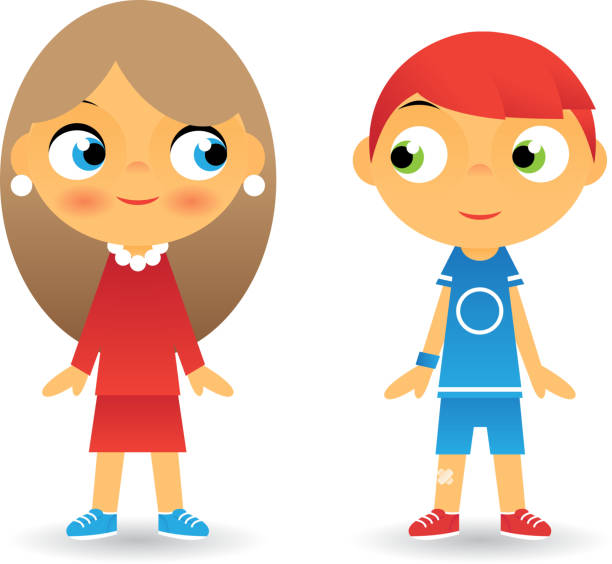 Girl and Boy Cartoon Character Children Icons Isolated Vector Illustrator Girl Boy Cartoon Character Children Icons Isolated Vector Illustrator my sister and i stock illustrations