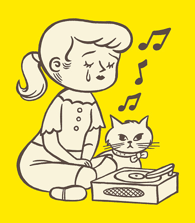 Girl and Cat Listening to Sad Music