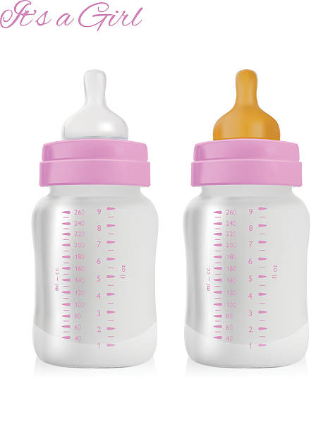 девушка детская бутылочка - baby formula stock illustrations