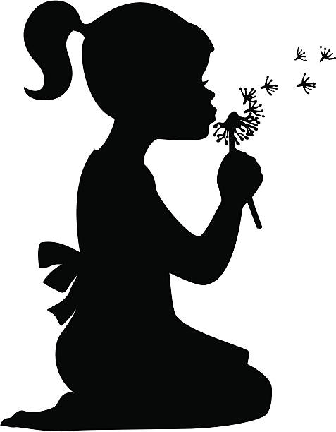 bildbanksillustrationer, clip art samt tecknat material och ikoner med girl blowing dandelion - endast en flicka