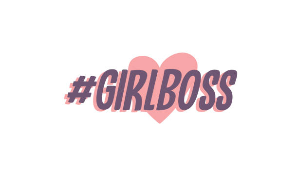 Girl boss text design with hash tag Girl boss lettering text and hash tag with heart doodle. Fashion illustration tee slogan design for t shirts, prints, posters etc. nn girls stock illustrations