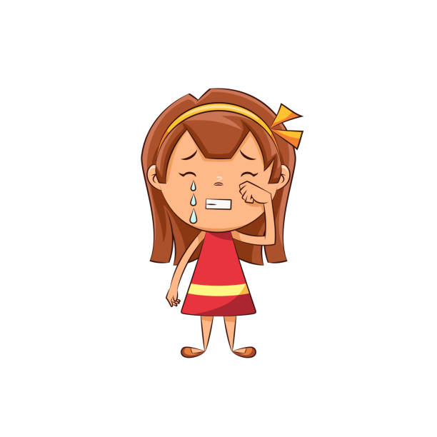 девушка плачет - clip art of a girl scared face stock illustrations.