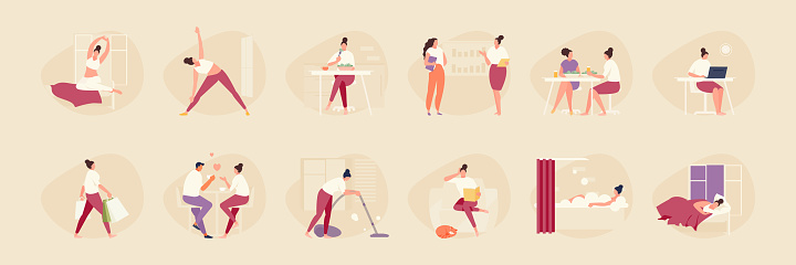 Girl daily routine and lifestyle vector