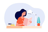 Girl diary. Woman write journal. Student studying with book. Teenager draws in cute paper notebook. Vector female character illustration. Write journal teen, note in diary, notebook writer