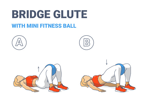 Girl Doing Glute Bridge Exercise with Fitness Mini Ball Guidance Colorful Concept Illustration