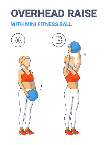 Girl Doing Overhead Raise with Medicine Ball Home Workout Exercise Guidance Illustration