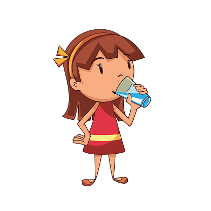 Girl Drinking Water Stock Illustration - Download Image Now - iStock