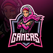 Girl gamer esport logo mascot design