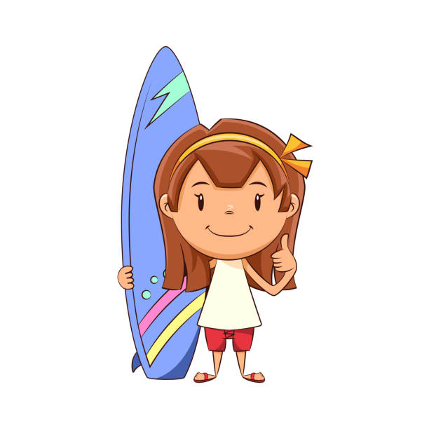 Girl Holding Surf Board Illustrations, Royalty-Free Vector Graphics ...