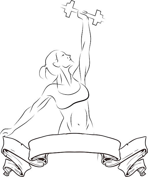 Girl holding weights. vector art illustration
