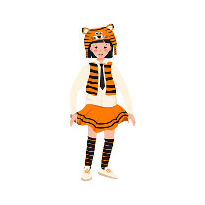 Girl in carnival costume and tiger hat