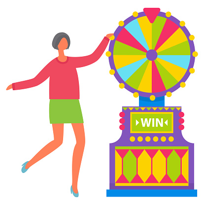 Girl in Green Skirt Spinning Roulette Wheel Vector
