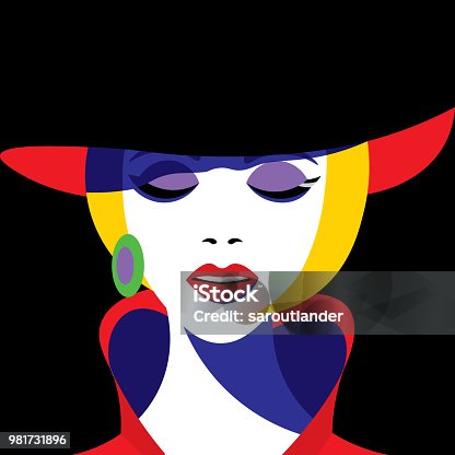 istock Girl in hat in pop art style. Vector graphics. 981731896