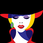 Girl in hat in pop art style. Vector graphics