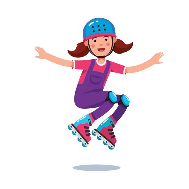 連身褲，頭盔跳上旱冰鞋的女孩 - 單線滾軸溜冰鞋 幅插畫檔、美工圖案、卡通及圖標