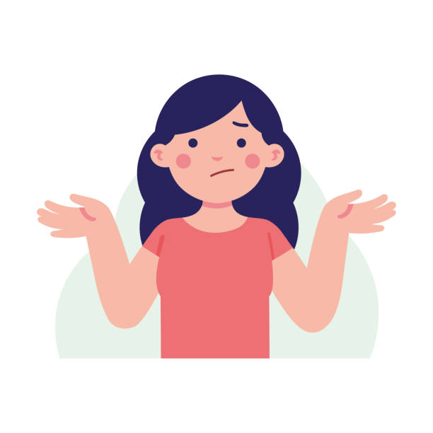 girl lift her hands with confuse face Woman lift her hand with confused face, a girl puzzled and confused questioning face stock illustrations