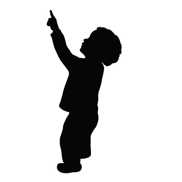 A girl pointing finger, silhouette vector A girl pointing finger, silhouette vector looking up stock illustrations