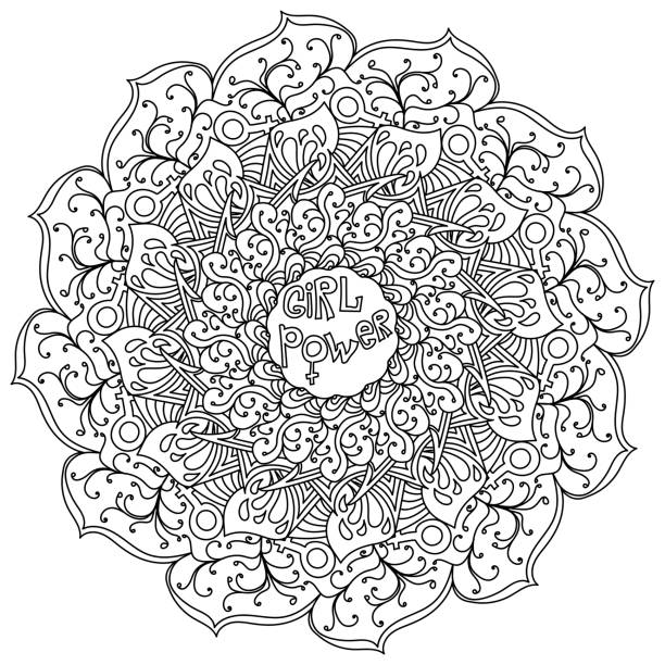 Girl power mandala, coloring page in the form of a round frame with an inscription in the center Girl power mandala, coloring page in the form of a round frame with an inscription in the center vector illustration quote coloring pages stock illustrations