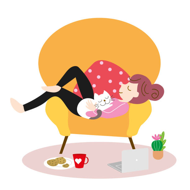 Girl relax at home in the armchair vector art illustration