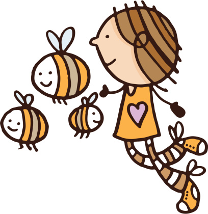 Girl running with bees