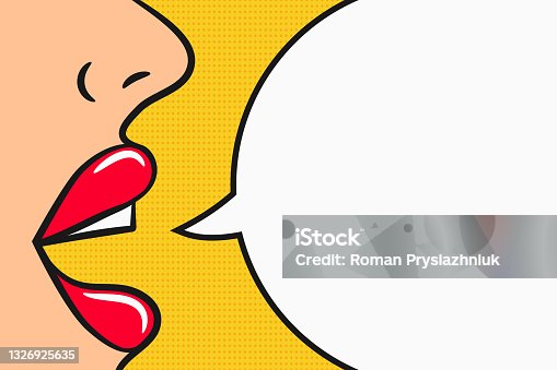 istock Girl says information with comic speech bubble. Pop art style illustration. Concept of advertisement, announcement of information and attraction of attention. Vector 1326925635
