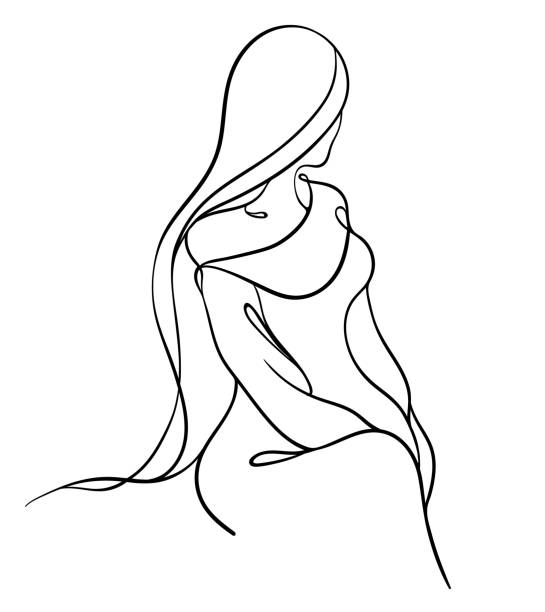 Girl silhouette Girl silhouette, continuous line, drawing of body, woman, black - minimalist concept beautiful woman stock illustrations