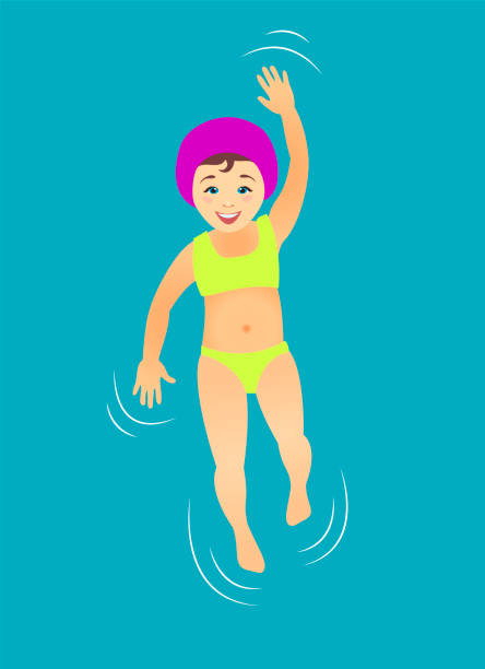 stockillustraties, clipart, cartoons en iconen met meisje op de rug in het zwembad water zwemmen. - swimming baby