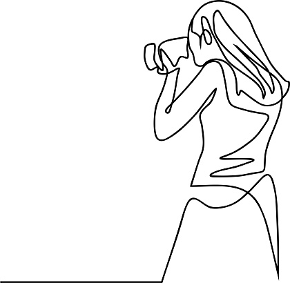 A girl taking photo with her camera. One line continuous.