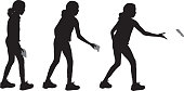 Vector silhouettes of a young girl throwing a beanbag.