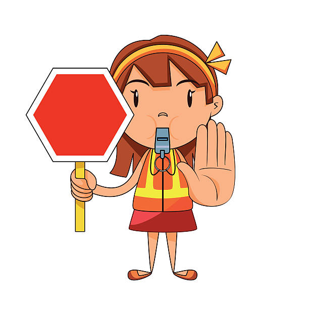 девушка трафика директор - child stop warning sign vector illustration stoc...