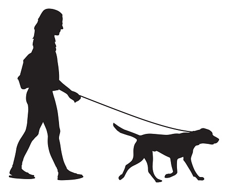 Girl Walking Her Dog Silhouette