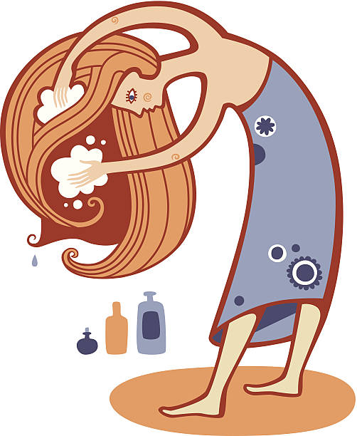 stockillustraties, clipart, cartoons en iconen met girl washing hair - woman washing hair