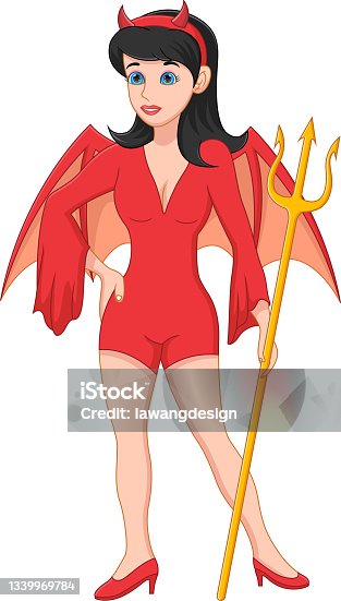 istock girl wearing devil costume and holding a trident 1339969784