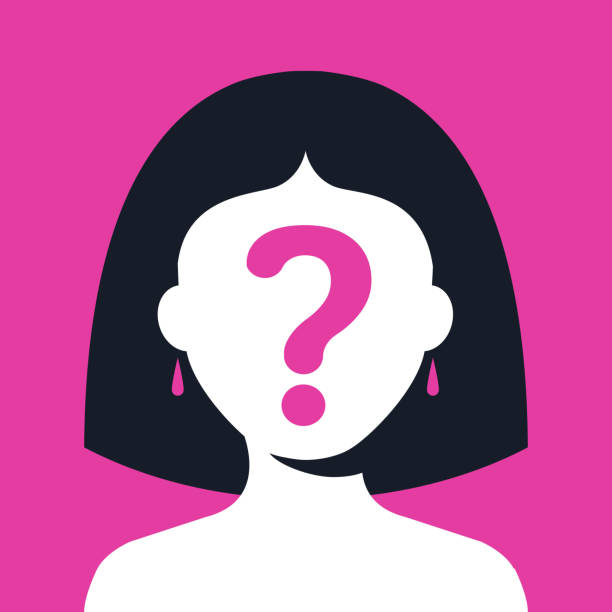 girl with a question mark on her face on a pink background. hide your face girl with a question mark on her face on a pink background. hide your face. flat vector illustration. questioning face stock illustrations