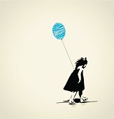 Girl with blue balloon - layered illustration.